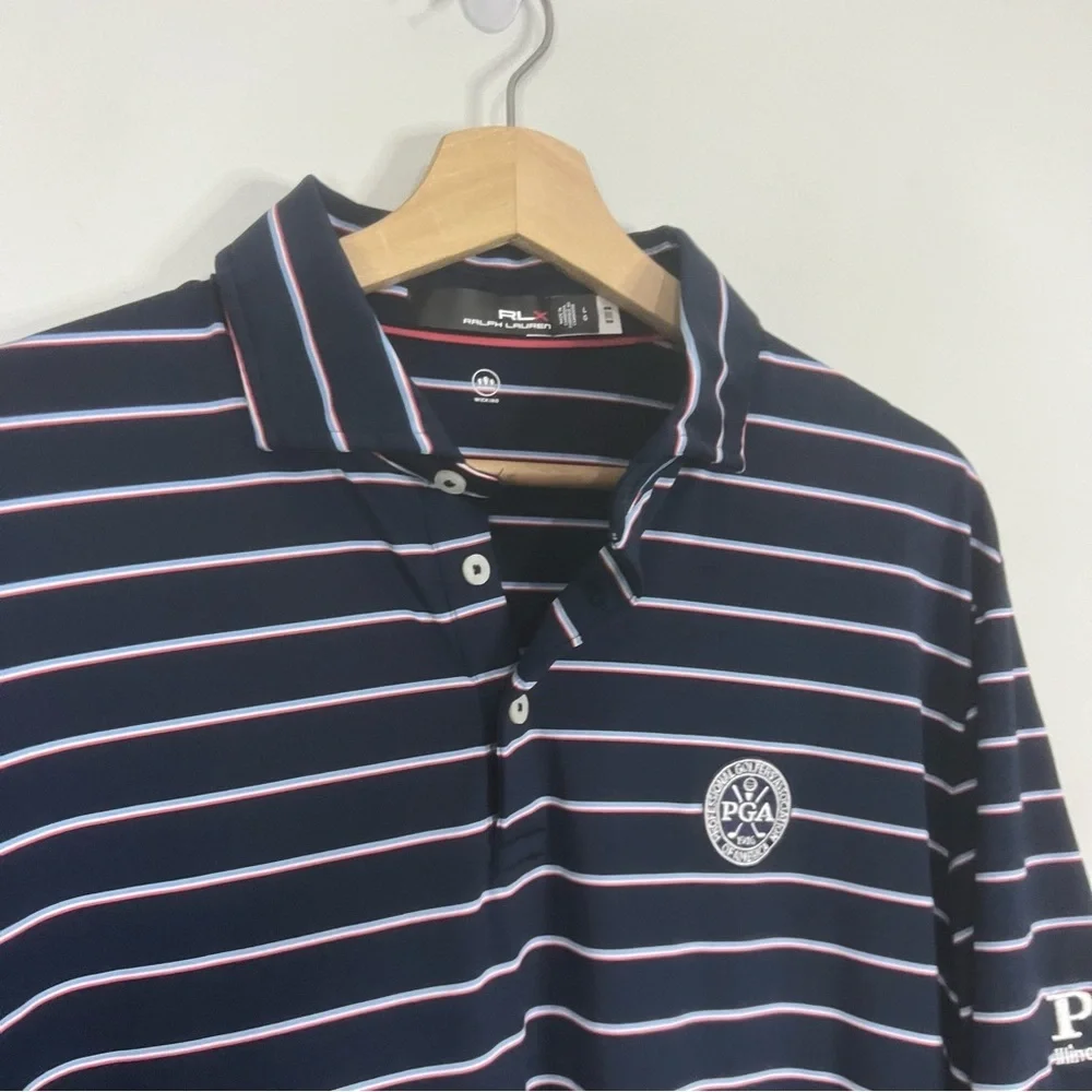 Ralph Lauren RLX Navy/Red/White Striped Golf Polo Large